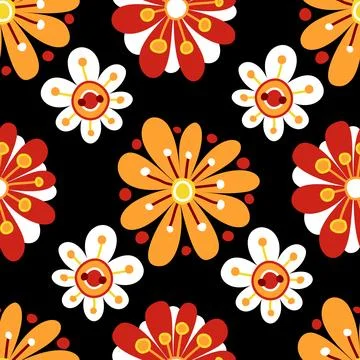 Folkloric Seamless Pattern with Paisley Flower, Nature Inspired Design Elemen Stock Illustration