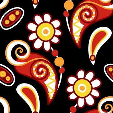 Folkloric Seamless Pattern with Paisley Flower, Nature Inspired Design Elemen Stock Illustration