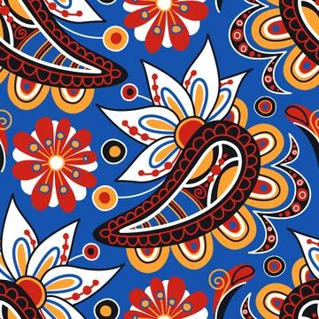 Folkloric Seamless Pattern with  Paisley Indian Cucumber, Nature Inspired D.. Stock Illustration