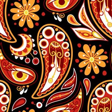 Folkloric Seamless Pattern with  Paisley Indian Cucumber, Nature Inspired D.. Stock Illustration