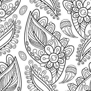 Folkloric Seamless Pattern with  Paisley Indian Cucumber, Nature Inspired D.. Stockillustratie