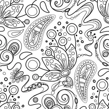 Folkloric Seamless Pattern with  Paisley Indian Cucumber, Nature Inspired D.. Illustrazione stock