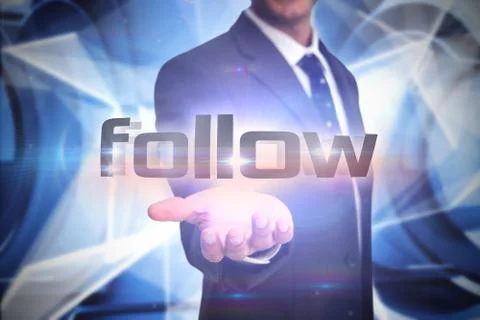 Follow against white abstract angular design Illustrazione stock