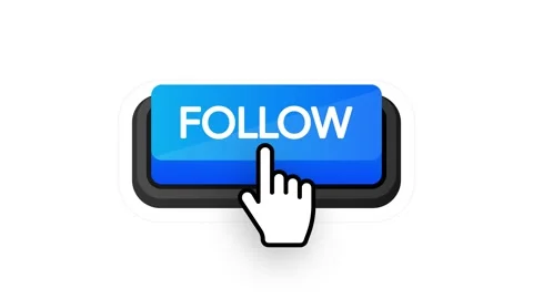 Follow blue 3D button with hand mouse on white background. Motion graphics. Stock Footage 153489501