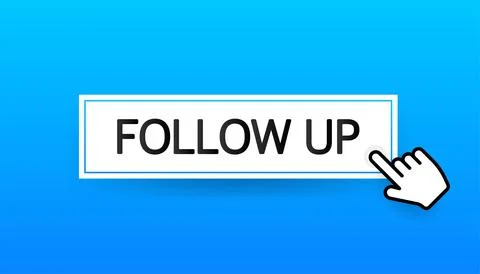 Follow up blue 3D button with hand mouse on white background. Vector Stock Illustration