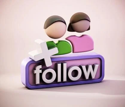 Follow button and generic follower icons. 3D illustration Stock Illustration