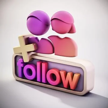 Follow button and generic follower icons. 3D illustration Stock Illustration