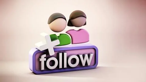 Follow button and generic follower icons. 3D illustration Stock Illustration