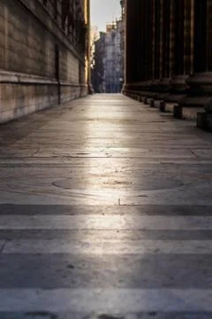 Follow the light between the guiding columns Stock Photos