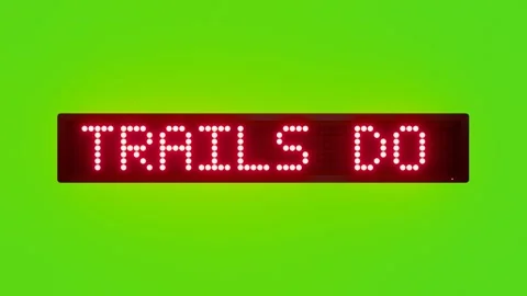 FOLLOW MARKED TRAILS DO NOT VENTURE ALONE Scrolling Red Dot Matrix LED Text Stock Footage 317365268