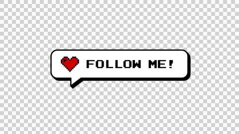 Follow Me 8-bits pixel art neubrutalism comment balloon overlay. Stock Illustration