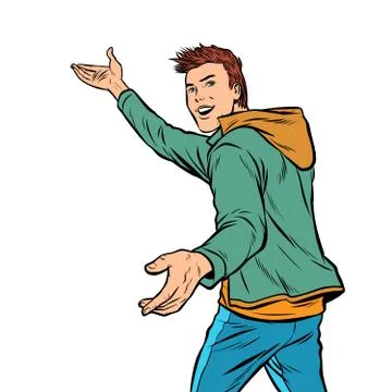 Follow me. handsome young man Stock Illustration