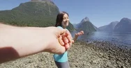 Follow Me Pov - Couple In Love Having Fun Following Girlfriend In New Zealand Stock Footage