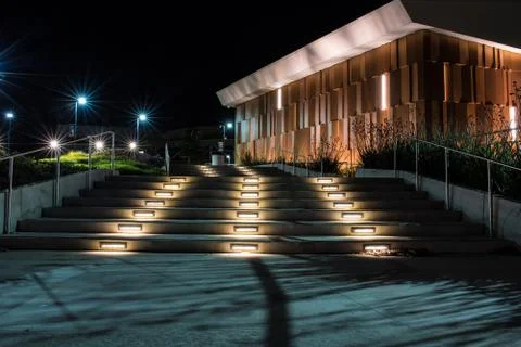 Follow the path of lights to class at night. Stock Photos