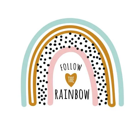 Follow the rainbow quote vector background with cute bow, dots, heart and word Stock Illustration