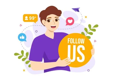 Follow Us and Like Vector Illustration for Internet Advertisement of a Soci.. Stock Illustration