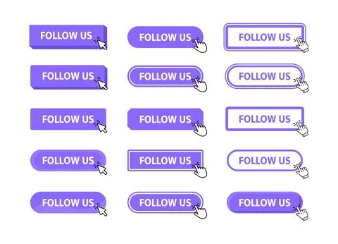 Follow Us Button with pointer clicking. Web button. Finger Pressing. Click to Illustrazione stock