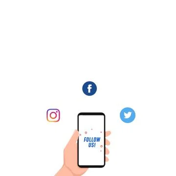 Follow us" hand holding a phone illustration Stock Illustration