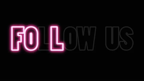 Follow us text on black background for social media pages, animated neon sign  Stock Footage 125402388