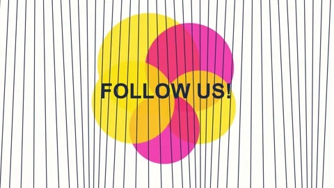 Follow us text design with abstract colorful overlapping circles and vertic.. Stock Footage 343874547