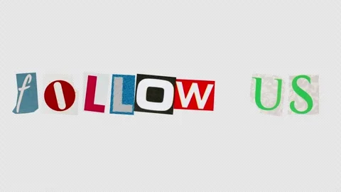 Follow us text graphic paper cut Stop Motion, magazine collage, ransom note.. Stock Footage 336662879