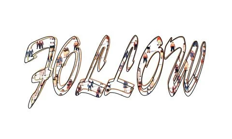 Follow Word Typography Made of Tiny Crowded People Vector Stock Illustration