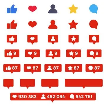 Like, Follower, Comment Icon Set. Social Counters Set Stock Illustration