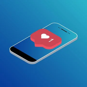 Follower isometric phone notification symbol for application instagram. App b Stock Illustration