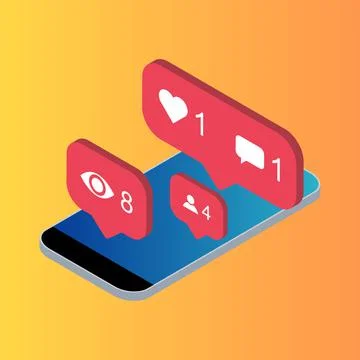 Follower isometric phone notification symbol for application instagram. App b Stock Illustration