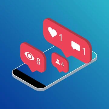 Follower isometric phone notification symbol for application instagram. App b Stock Illustration