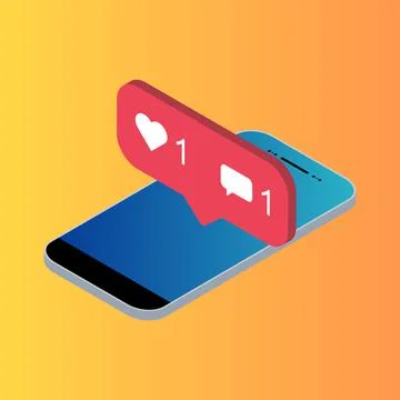 Follower isometric phone notification symbol for application instagram. App b Stock Illustration
