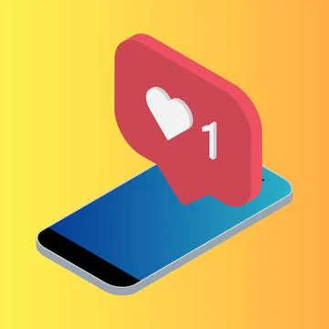Follower isometric phone notification symbol for application instagram. App b Stock Illustration