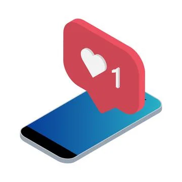 Follower isometric phone notification symbol for application instagram. App b Stock Illustration