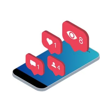 Follower isometric phone notification symbol for application instagram. App b Stock Illustration