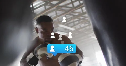 Follower notification bubble updating count 95 boxer throwing punches boosting Video stock 314582952