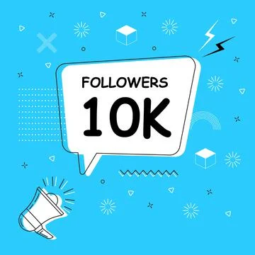 Followers 10k in bubble vector on bright blue background. Stock Illustration