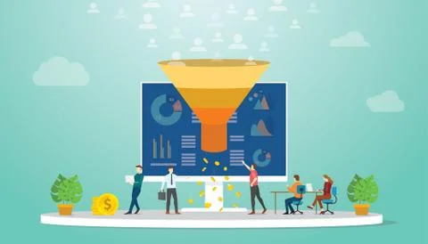 Followers or users monetization team marketing strategy concept with modern f Illustrazione stock