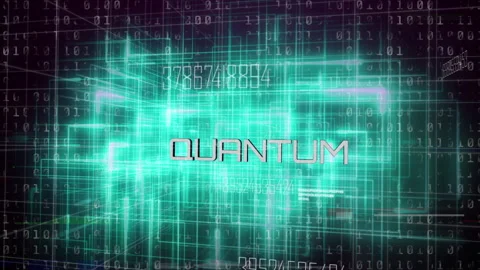 Following binary digits cascading, teal 3D wireframe block rotating in grid Stock Footage 311475205