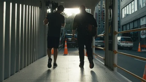 Following Camera Crew Sunset Vídeos de archivo 86492396