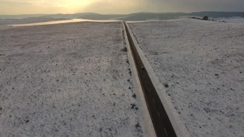 Following a car in a winter scenery, everything is covered with snow, europe Stock Footage 236291741