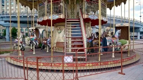 Following Carousel with horses Stock Footage 114576581