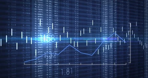 Following data grid streaming, candlesticks flickering and line chart tracing Stock Footage 310283295