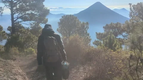 Following the guide down the volcano, Acatenango, Guatemala 12 Feb 2026 Stock Footage 329103748