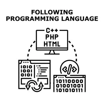 Following programming language for software web development Illustrazione stock