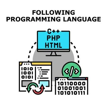 Following programming language for software web development Stock Illustration