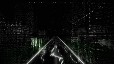 Following Running Digital Path Leading To Digital Shadow Through Code Strings Stock Footage 169513337