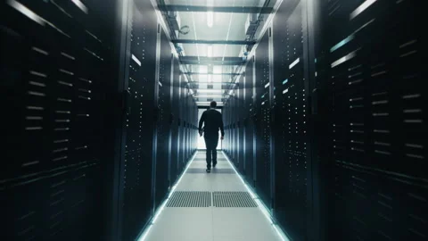 Following Shot IT Engineer Walking In Data Center Stock Footage 320999636