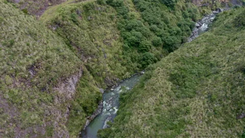 Following a small mountain stream running through a canyon in the Andes Stock Footage 169962631