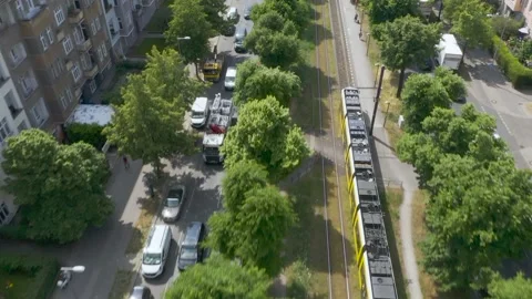 Following a Tram Train in Berlins Summer Stock Footage 162682323