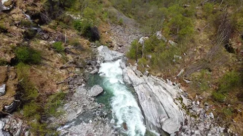Following Wild River with Multiple Waterfalls - Myrdal, Norway 2.7K Aerial Stock Footage 258288827